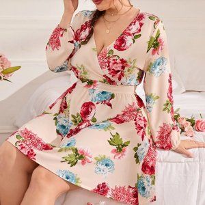 Curve Floral Print Surplice Front Dress